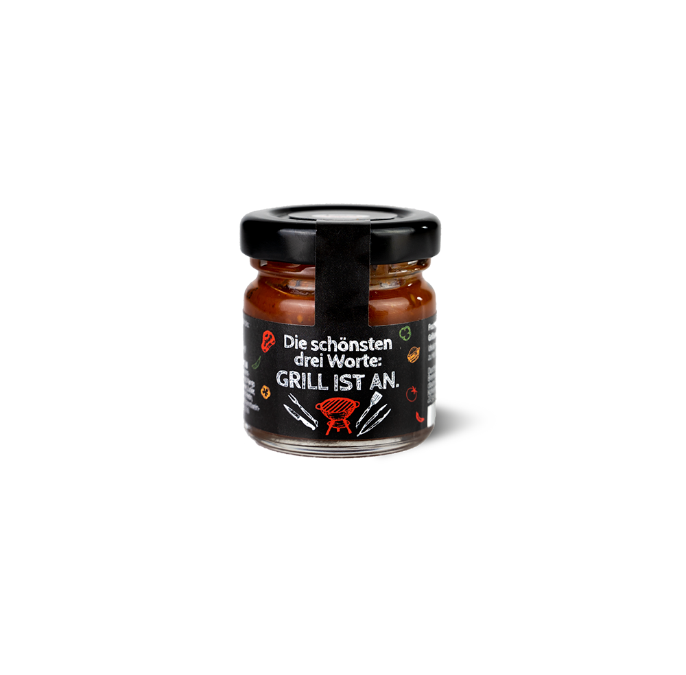 Grill Sauce Mango & Curry "Die schönsten drei Worte" Mini Glas