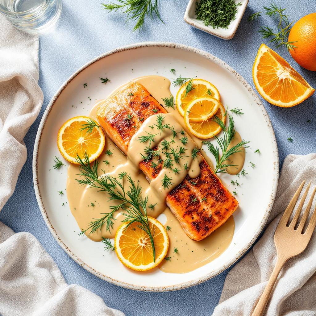 lachs mit mit senfsauce und orangen
