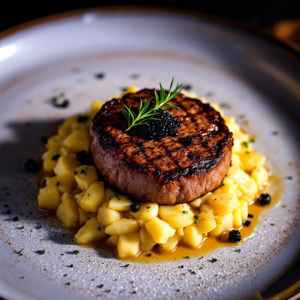 steak mit senfkaviar und kartoffeln