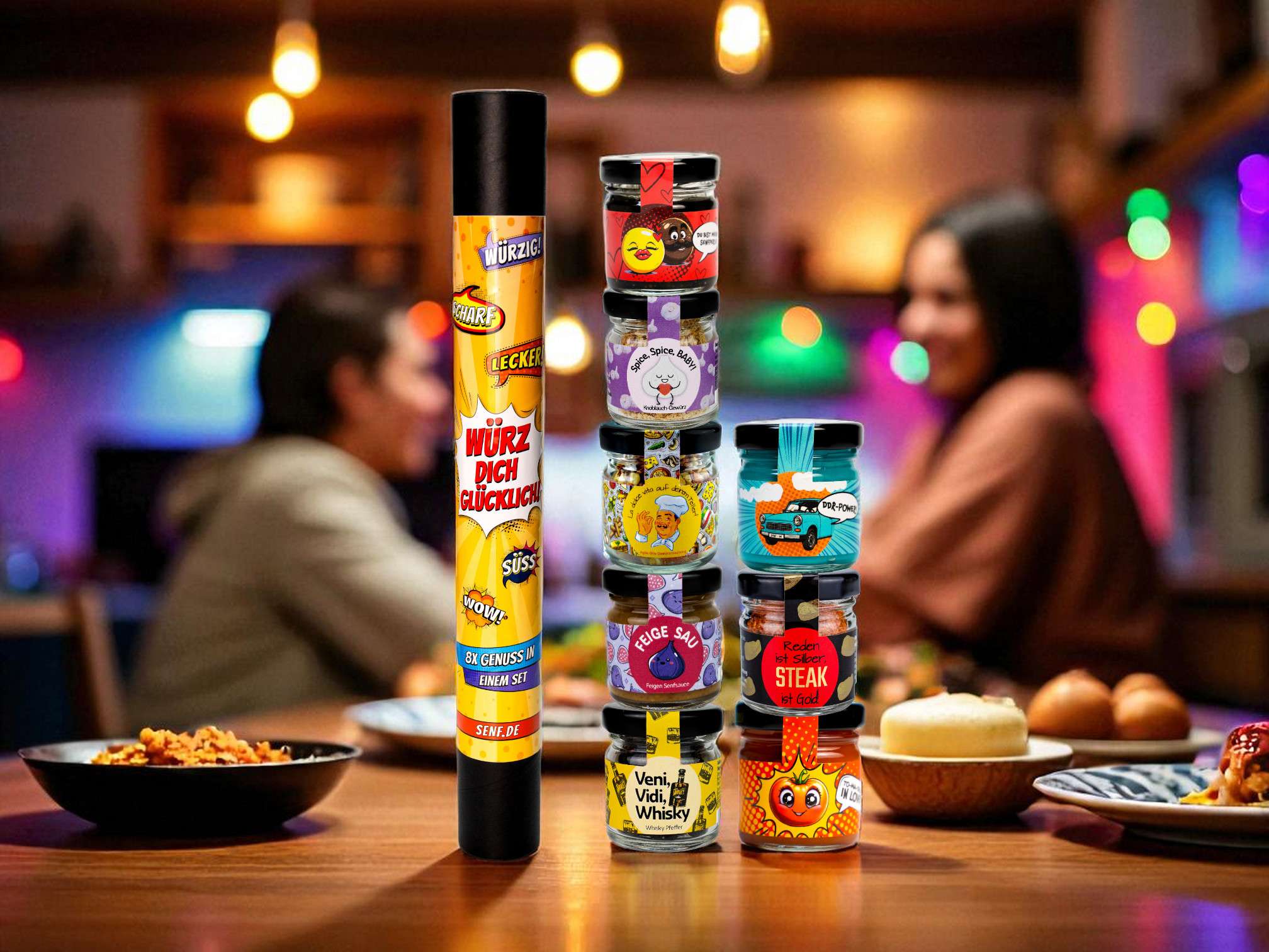 würz dich glücklich geschenkrolle mit 8 mini gläsern