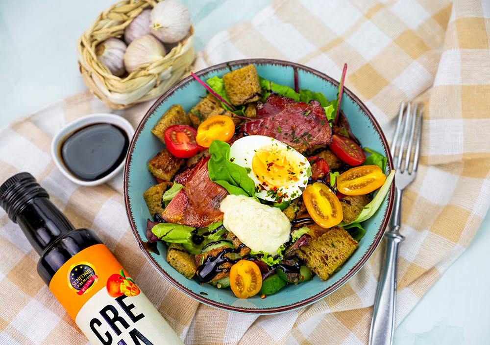 Mango Crema zu Brotsalat mit Ei Mango Creme zu Brotsalat mit Ei