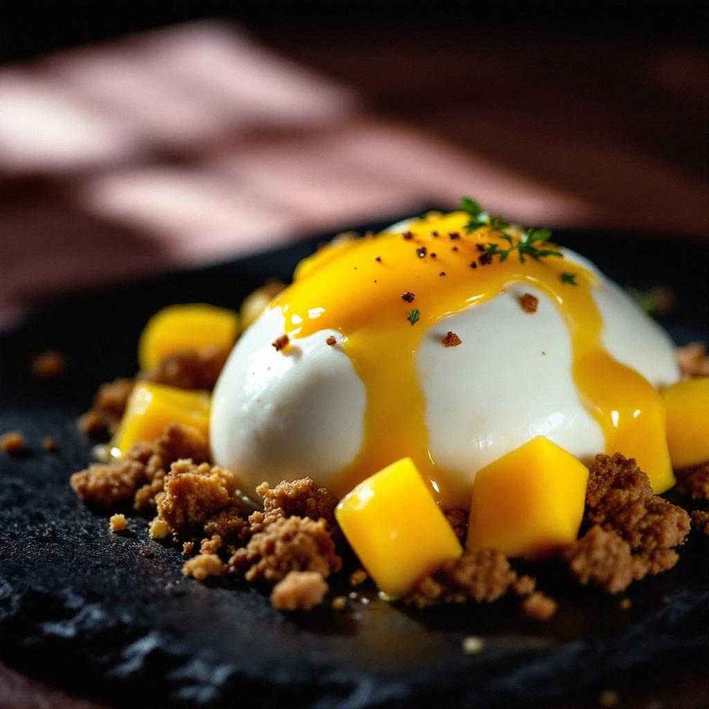 quarkspeise mit cumble und mango