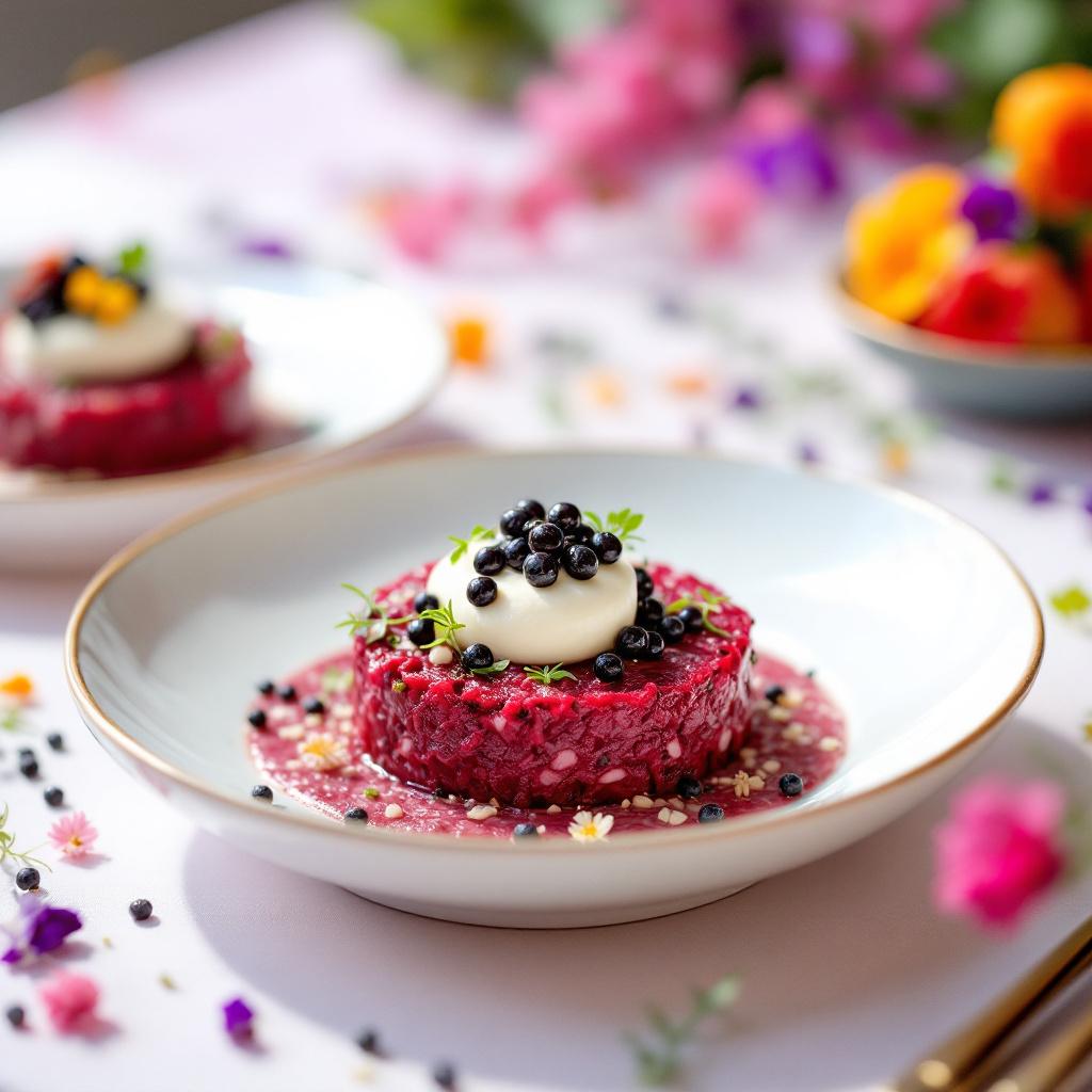 rote bete risotto mit meerrettich und senfkaviar