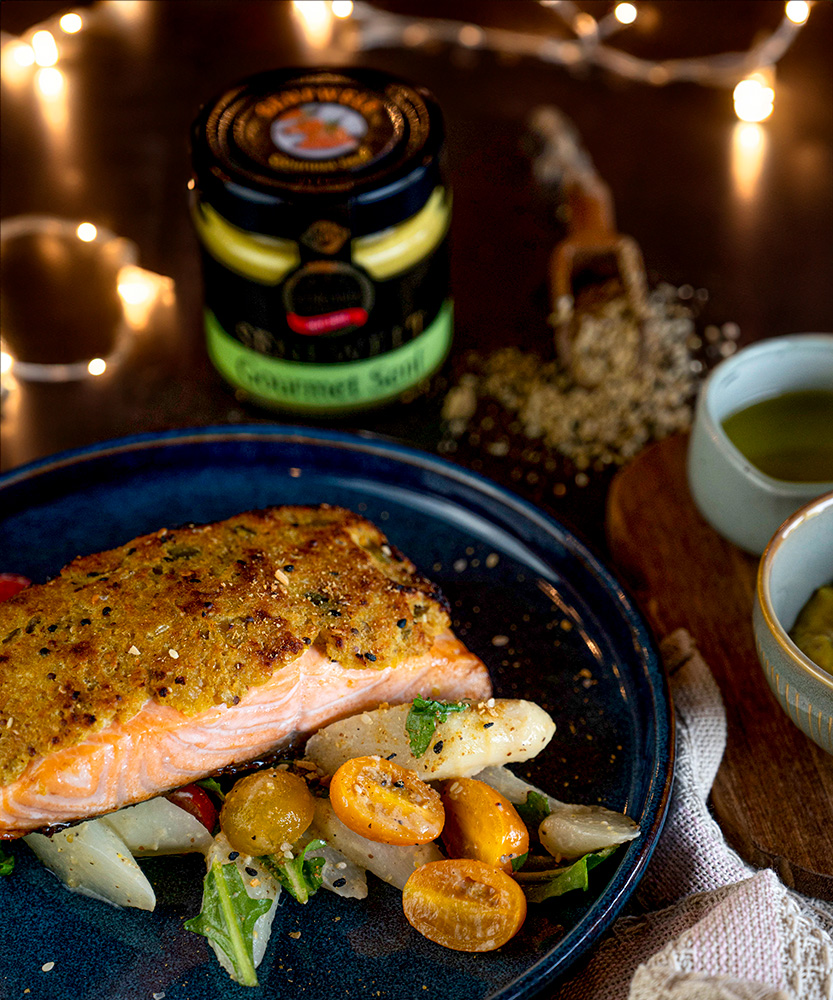 gourmet senf lachs und lichterkette