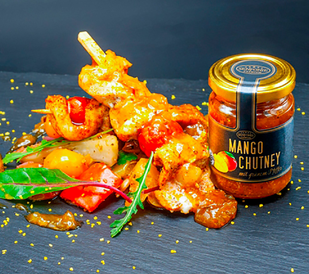 Gefluegelspiesse mit Mango Chutney Gefluegelspiesse mit Mango Chutney