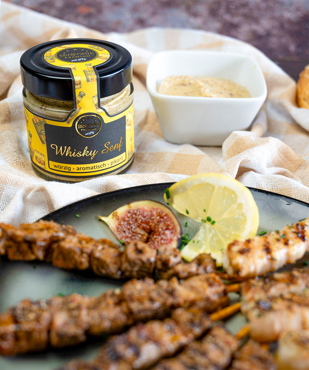 whisky senf mit gourmetspiessen whisky senf mit gourmetspiessen