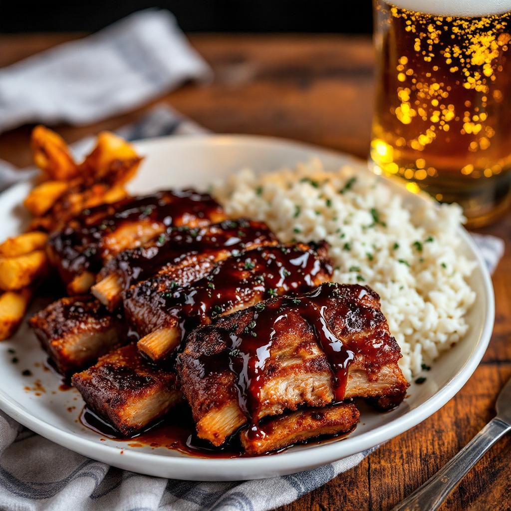 rippchen mit grillsauce und reis