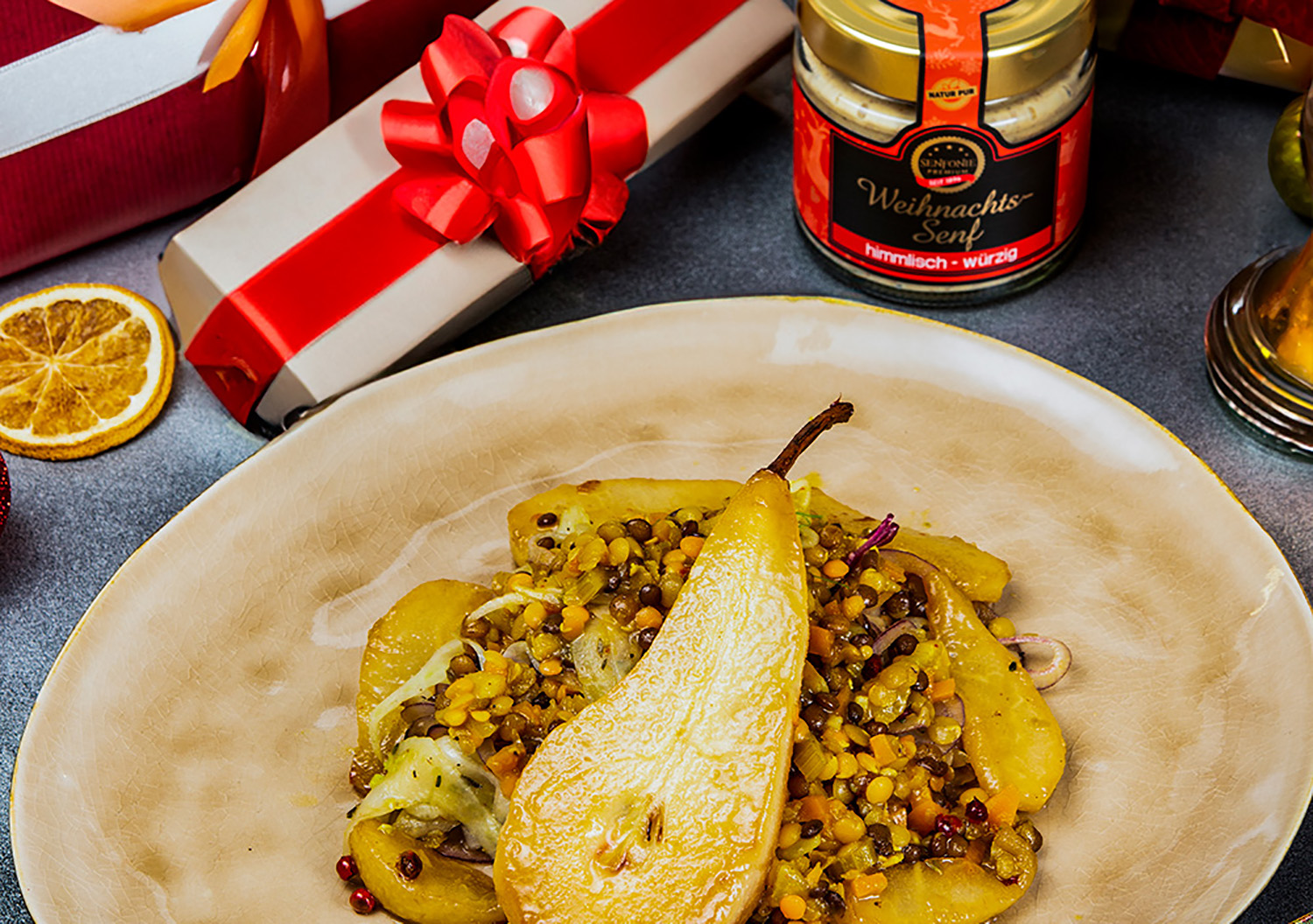 linsensalat mit birne und weihnachtssenf linsensalat mit birne und weihnachtssenf