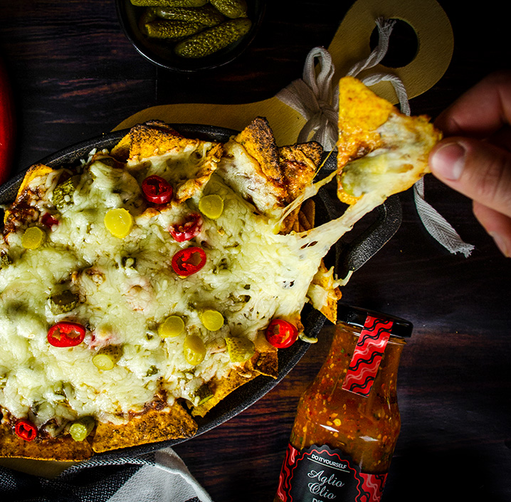 nachos mit aglio olio dip