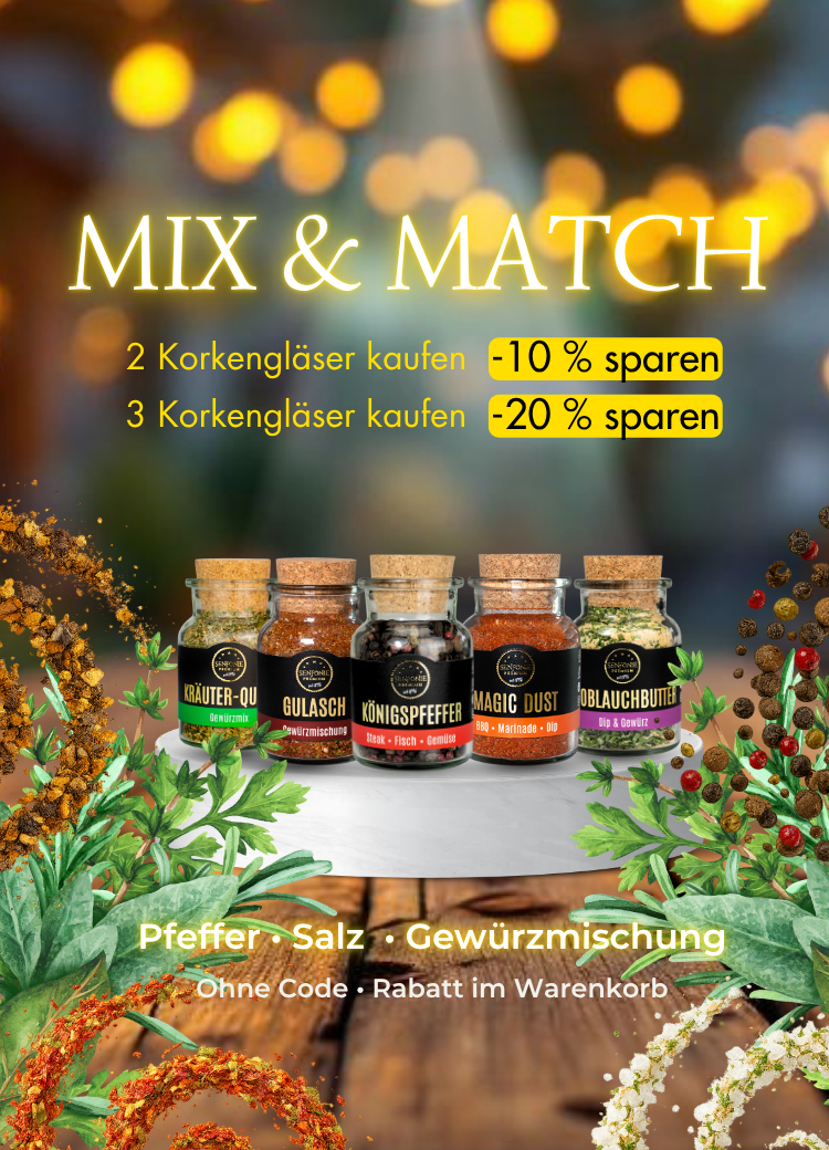 Kaufe 2 Gewürz-Korkengläser und spare 10 %, kaufe 3 Korkengläser und spare 20 % Kaufe 2 Gewürz-Korkengläser und spare 10 %, kaufe 3 Korkengläser und spare 20 %