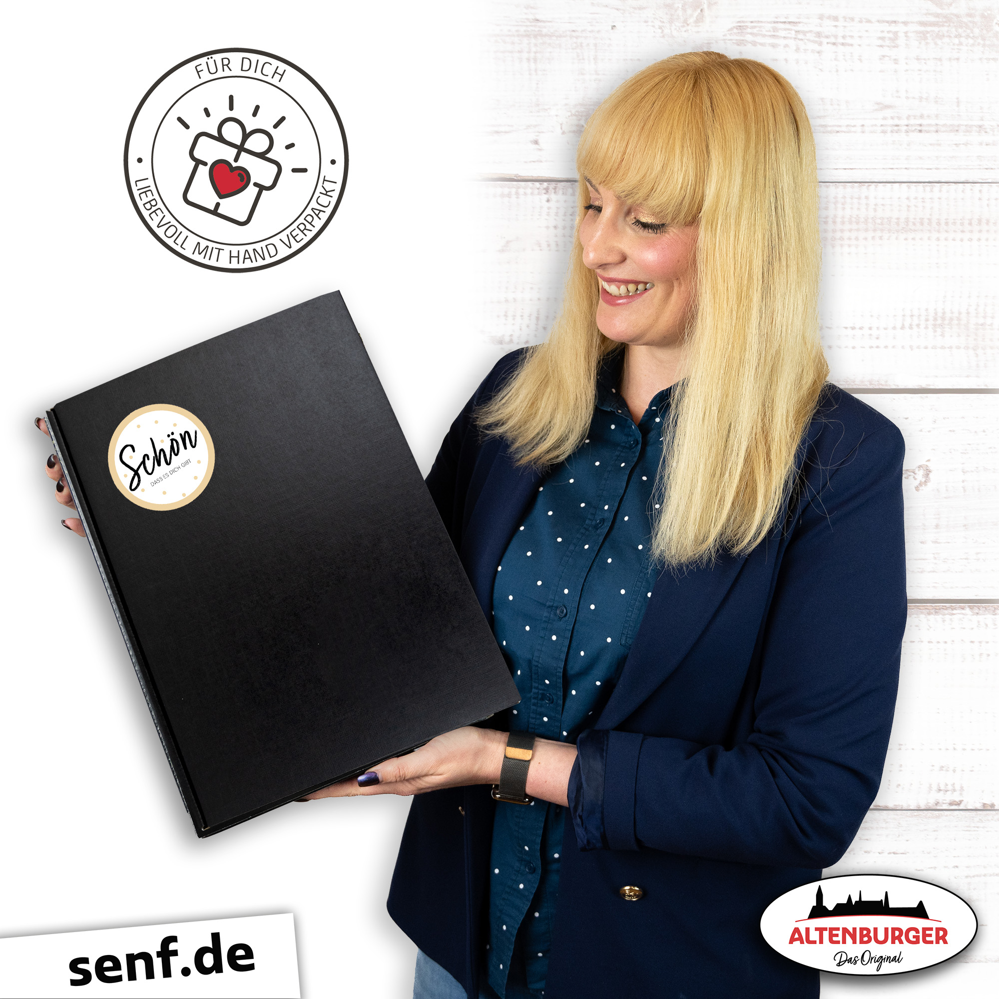 geschenk-fur-Manner-mit-Julia Das Geschenk kommt in der hochwertigen Faltbox mit Sticker "Schön, dass es dich gibt"