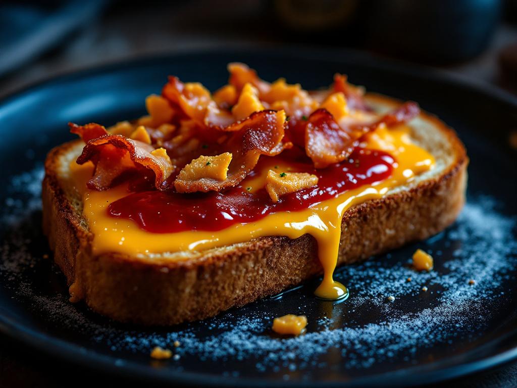 toast mit cheddar bacon und ketchup