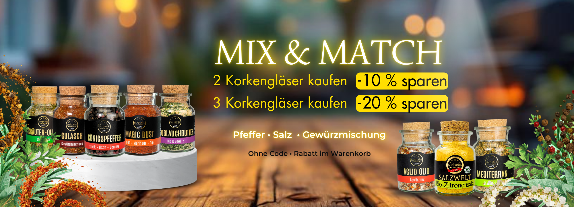 Kaufe 2 Gewürz-Korkengläser und spare 10 %, kaufe 3 Korkengläser und spare 20 % Kaufe 2 Gewürz-Korkengläser und spare 10 %, kaufe 3 Korkengläser und spare 20 %