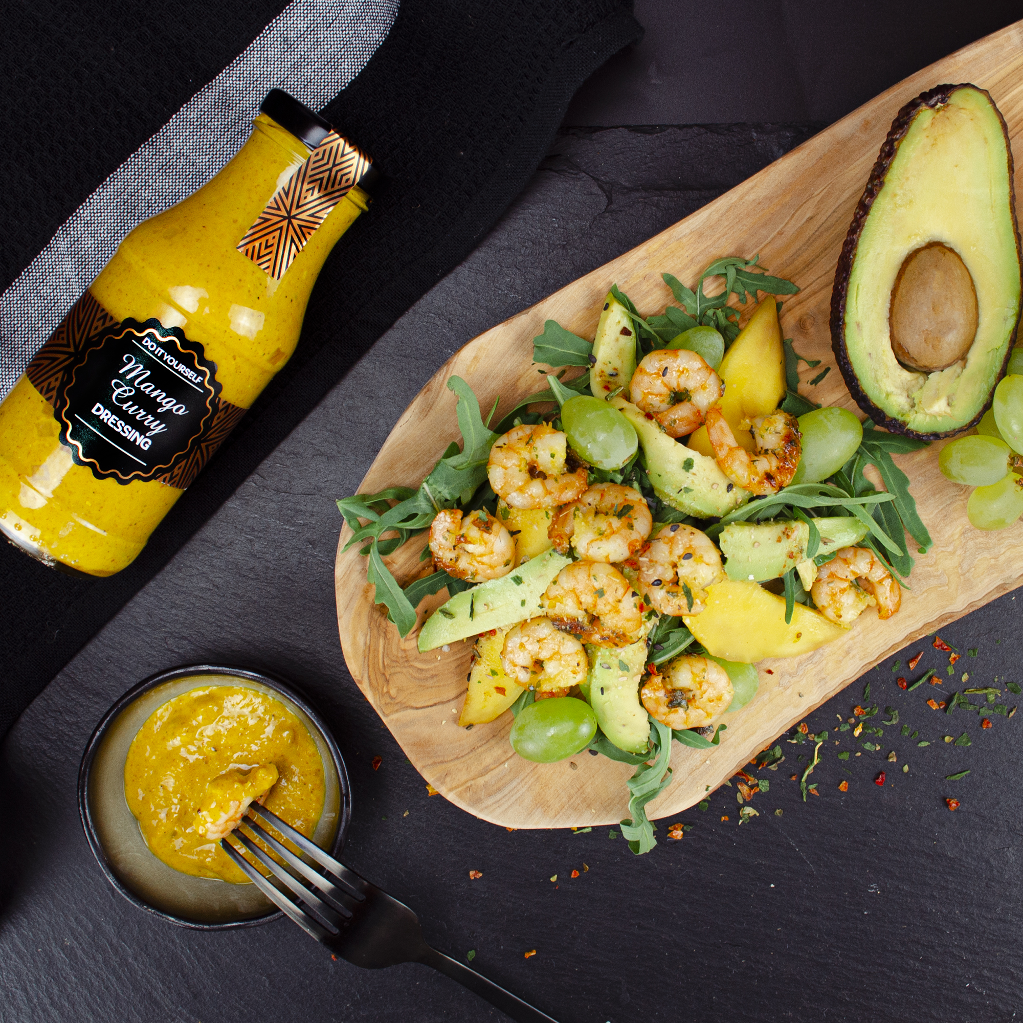 mango curry dip zu shrimpssalat