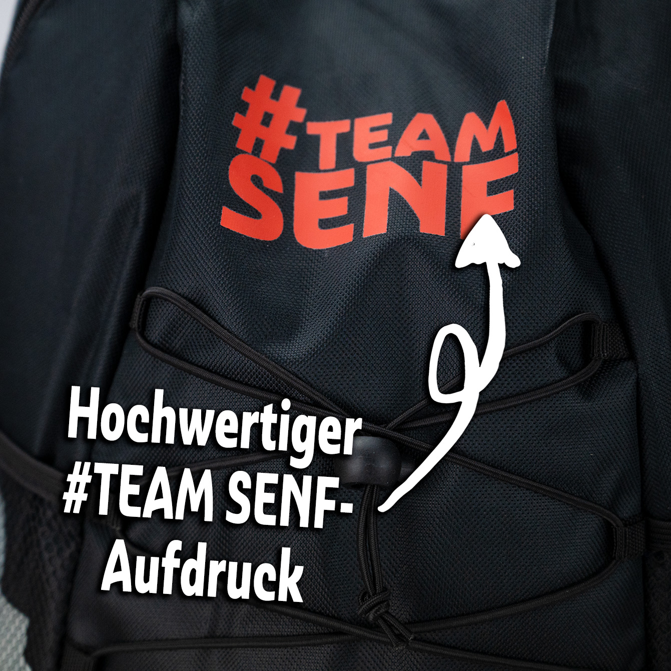 Rucksack mit hochwertigem #TeamSenf Aufdruck