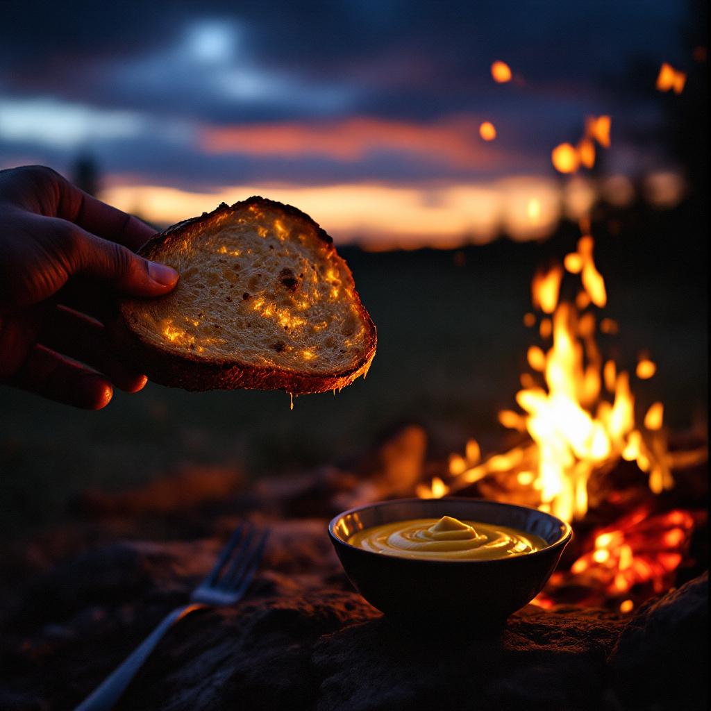 brot mit senf am lagerfeuer