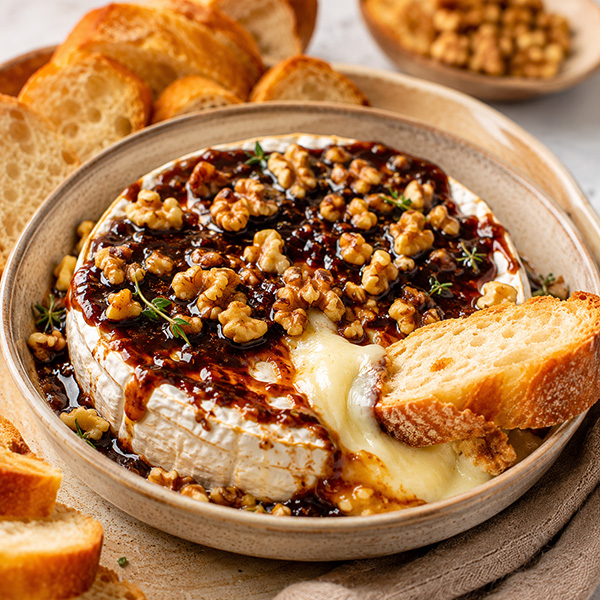 Baked Camembert mit BBQ Dark Smoke Sauce – Cremiger Ofenkäse mit Walnüssen & Baguette