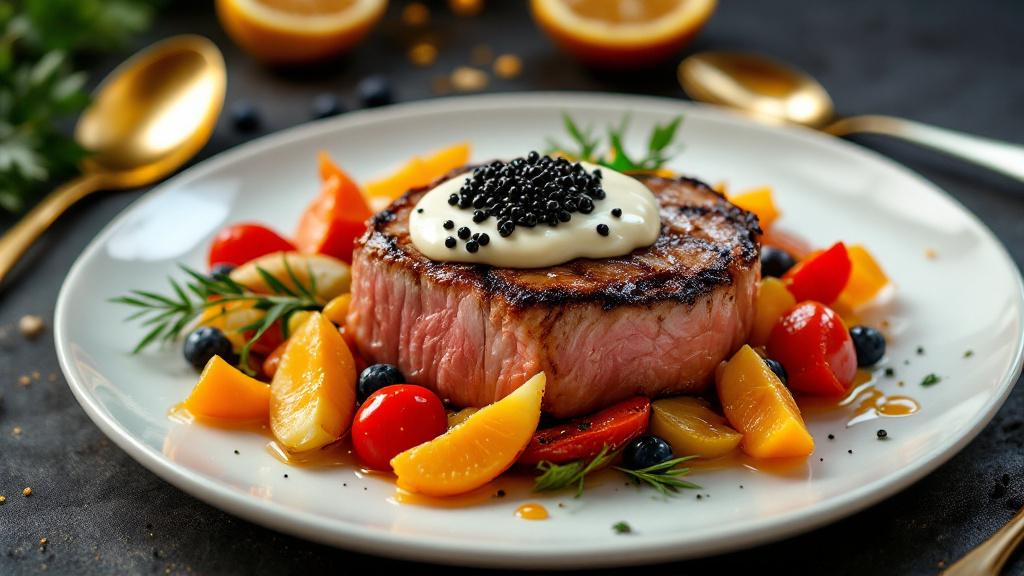 Steak mit Ofengemüse, Meerrettich und Senfkaviar
