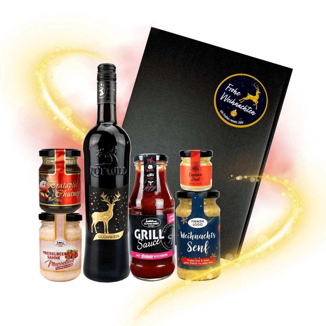 Köstliche Weihnachtsgeheimnisse Geschenk inkl. Weihnachtssenf mit eigenem Logo