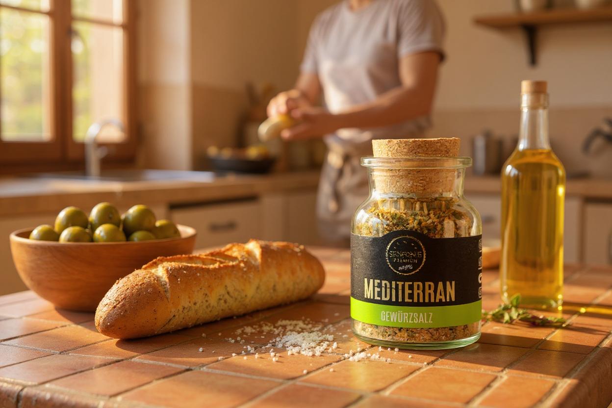 mediterranes gewuerzsalz mit brot und oliven mediterranes gewuerzsalz mit brot und oliven