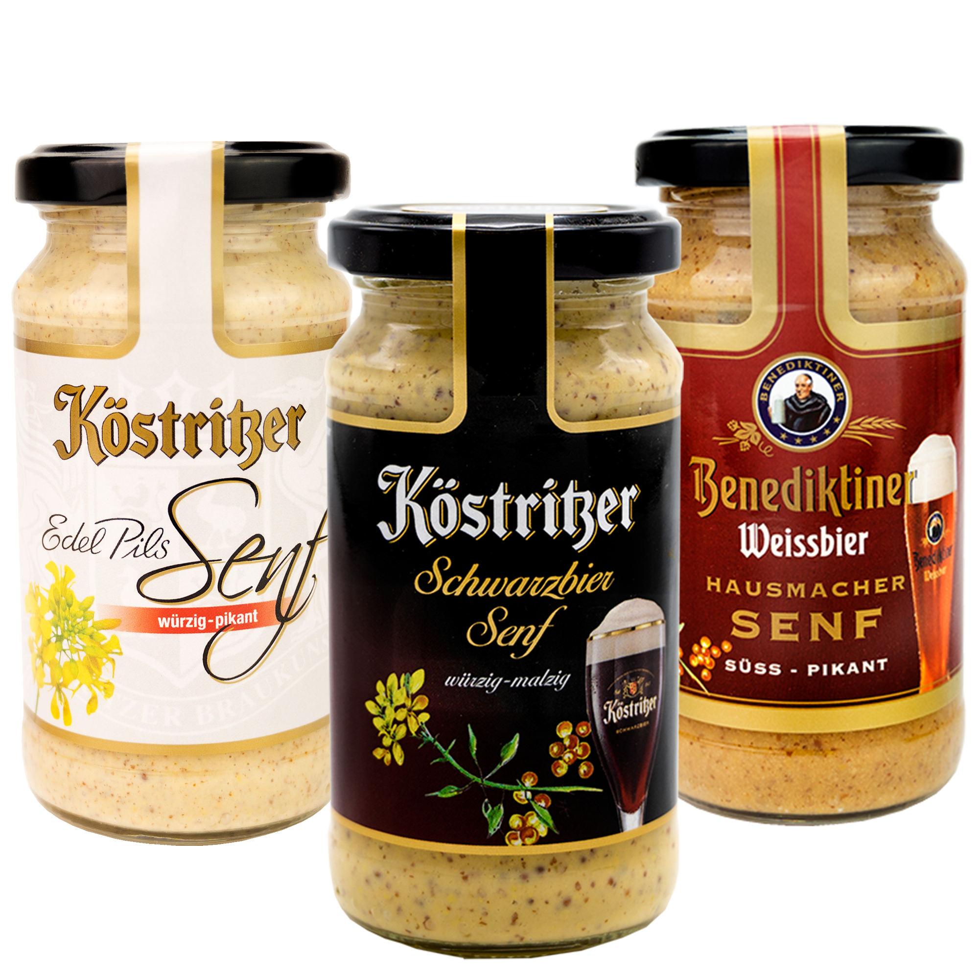 Köstritzer Edel Pils Senf, Köstritzer Schwarzbier Senf, Benediktiner Hausmacher Senf