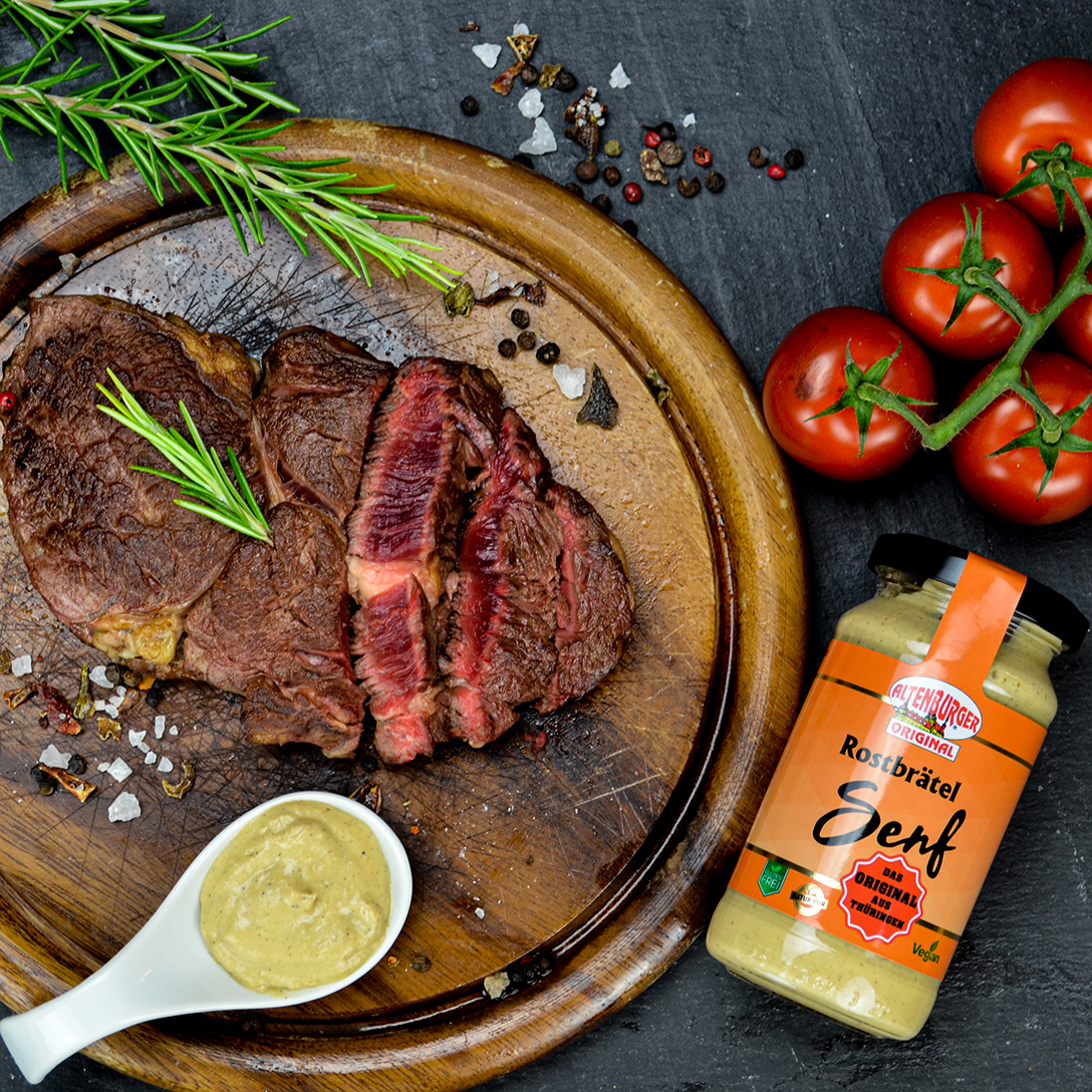 Rostbrätel Senf schmeckt sehr gut zu Gegrilltem.