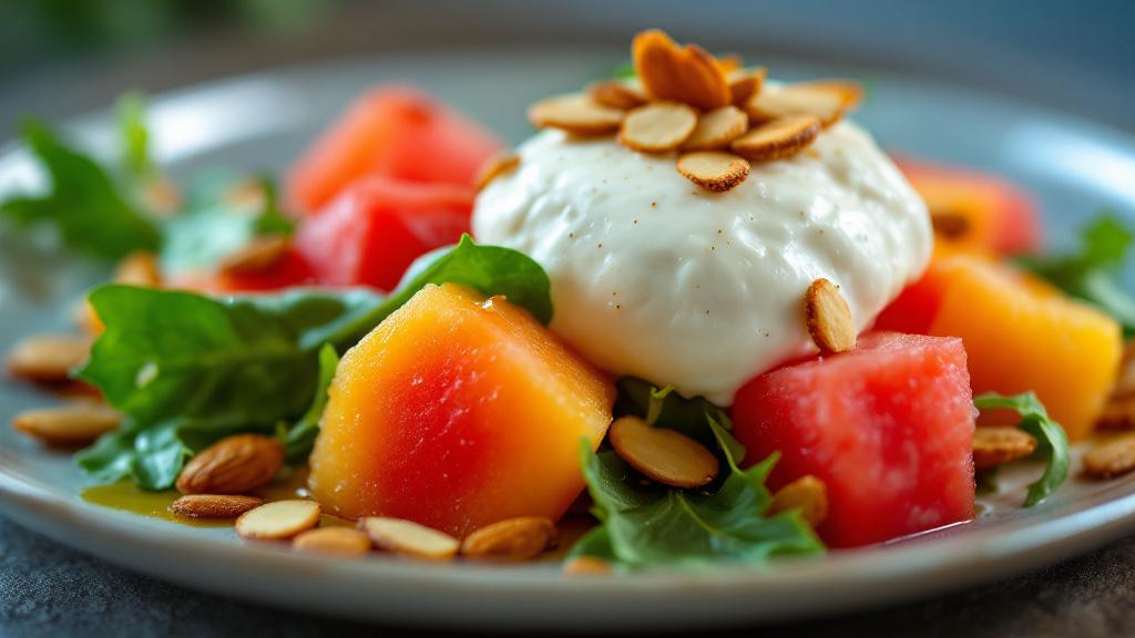 melonensalat mit burrata und zitronendressing