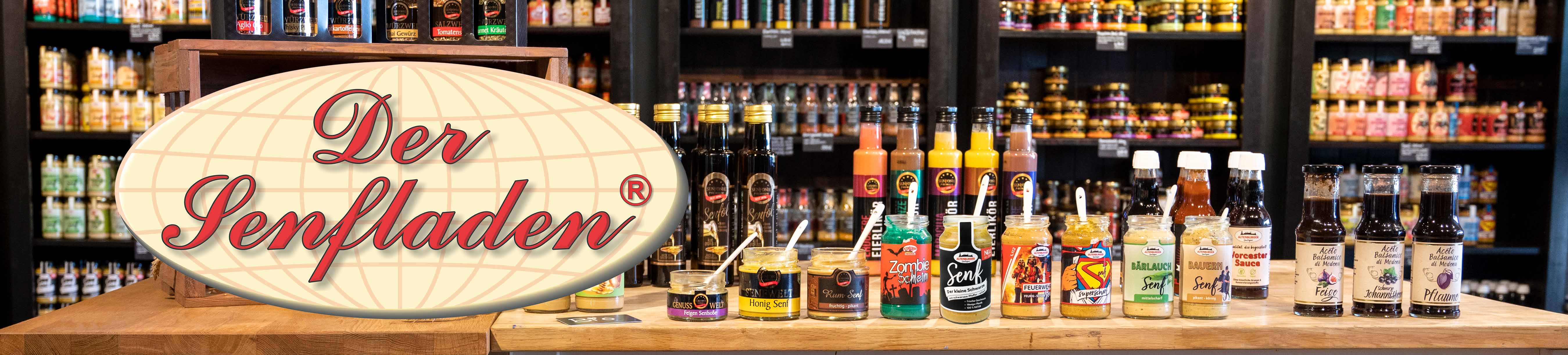Deko Senfladen Werksverkauf Altenburger Senf Produkte und Senfladen Logo