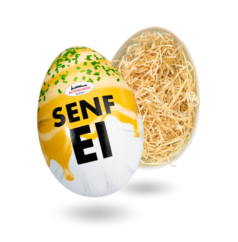 Senfei zum Selbstbefüllen mit Holzwolle