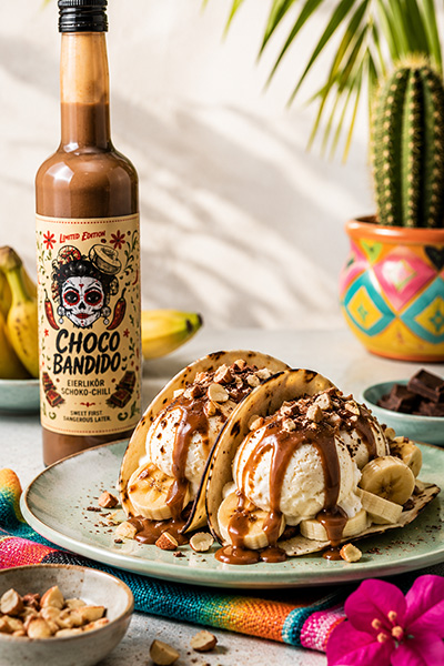Bananen-Schoko-Tacos mit Choco Bandido – Süßes Dessert mit Eis, Schokolade & Mandeln
