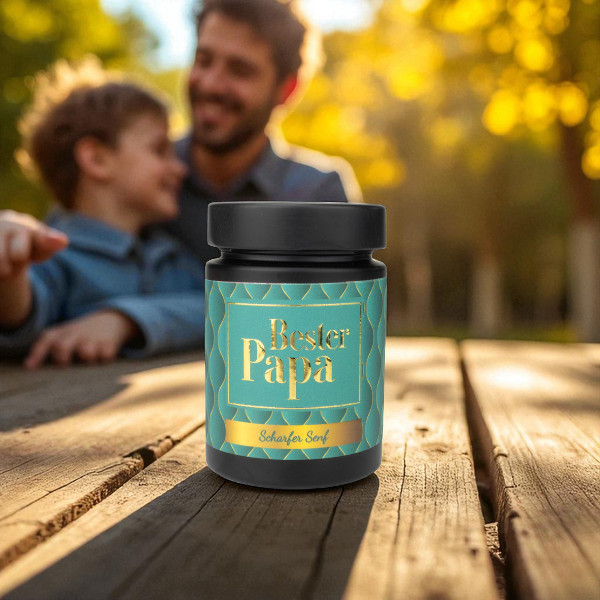bester papa senf mit vater und sohn