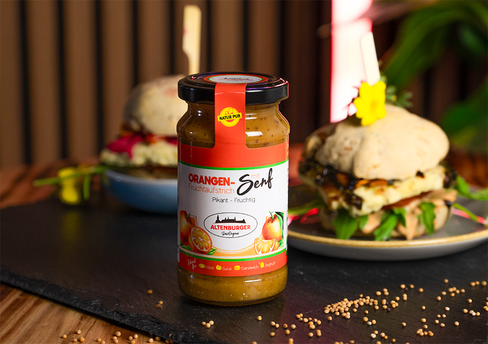 orangen senf mit burgern