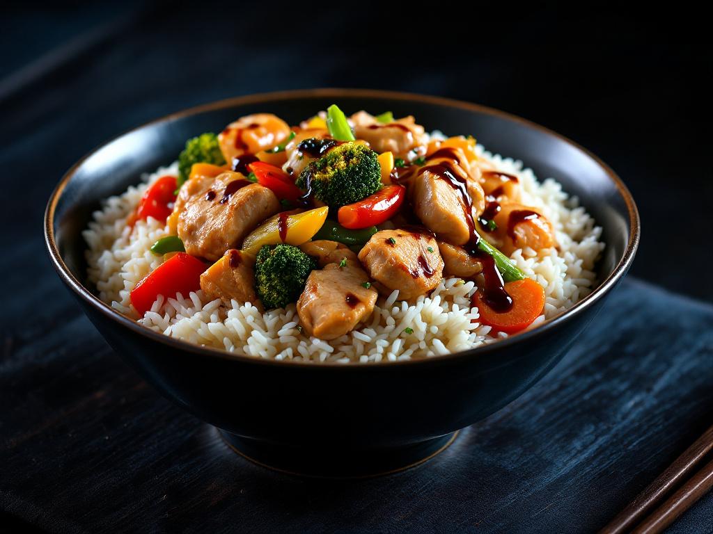 bowl mit lachs, gemüse und reis