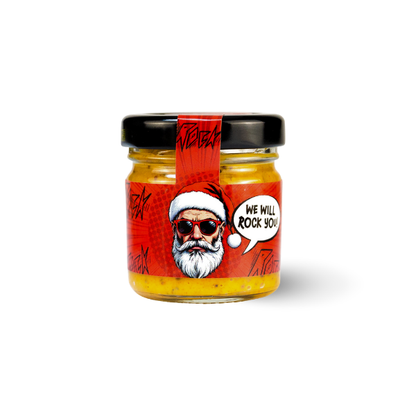 Knackiger Weihnachtssenf "We will rock you" Mini Glas
