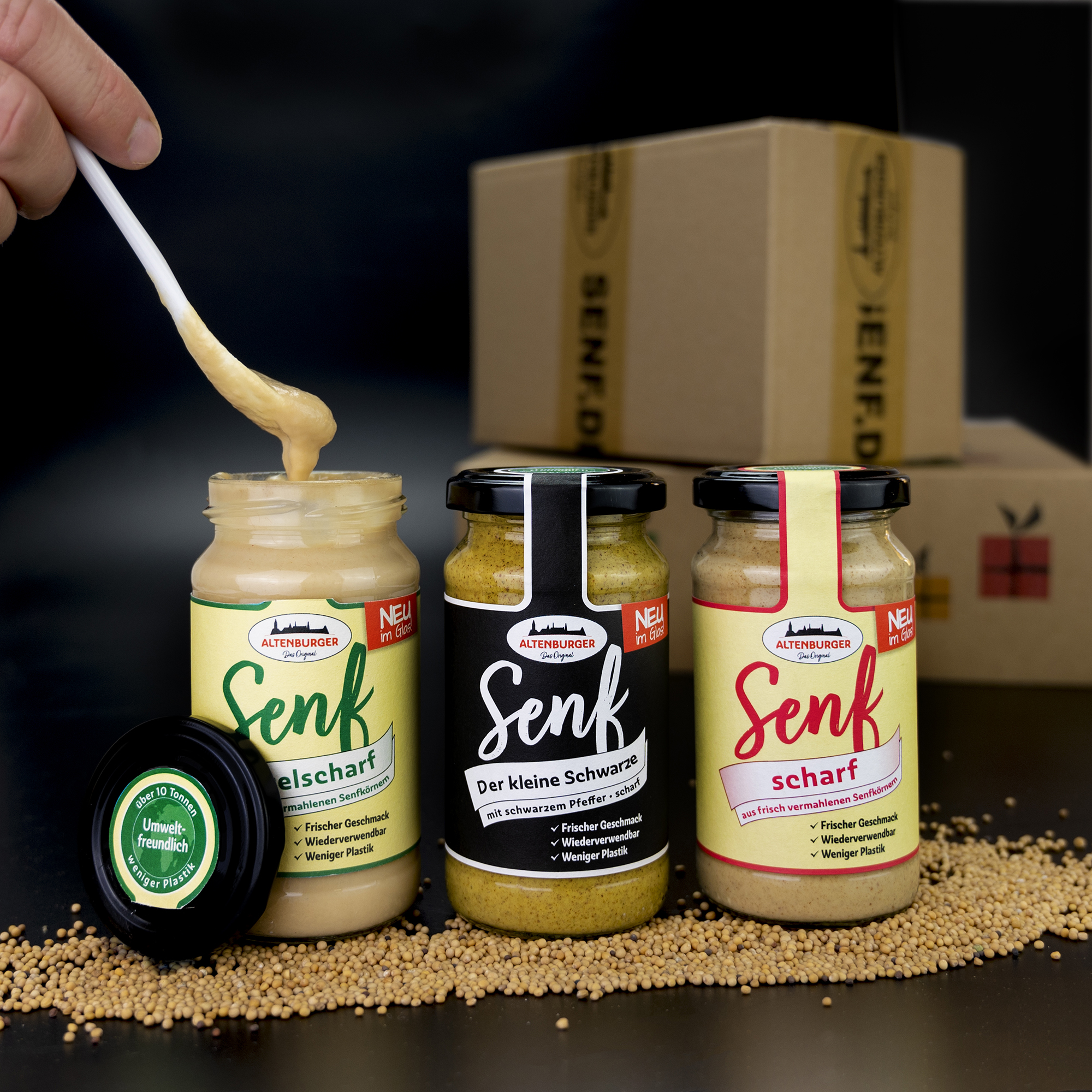 Altenburger Senf mittelscharf, kleiner Schwarzer und scharf