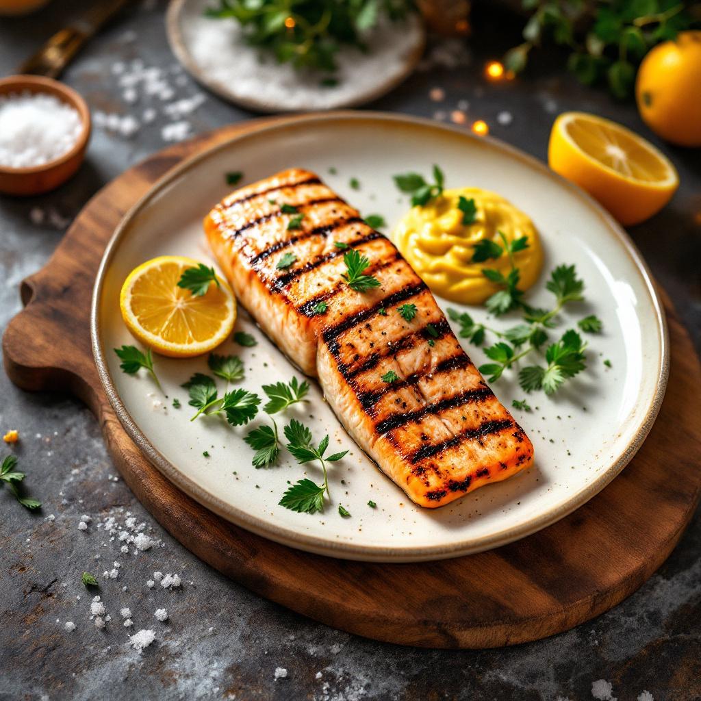 deko gegrillter lachs Deko: Gegrillter Lachs mit Senfsauce und Zitrone