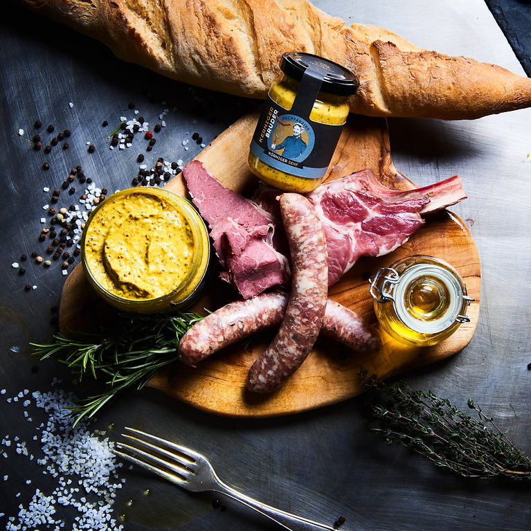 Mittelscharfer-Senf-fur-Wurst-Kase-Brot-Kochfabriks Körniger Senf für Wurst, Fleisch, Saucen und aufs Brot