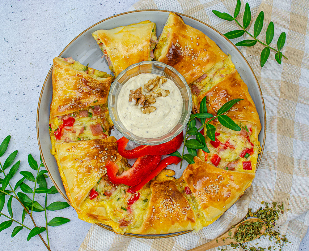 pizzakrank mit senf dip Pizza-Kranz mit Senf-Dip