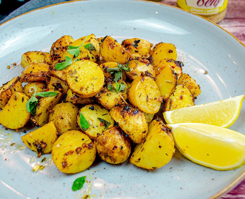 kartoffelspalten mit senf Kartoffelspalten mit Senf-Kruste