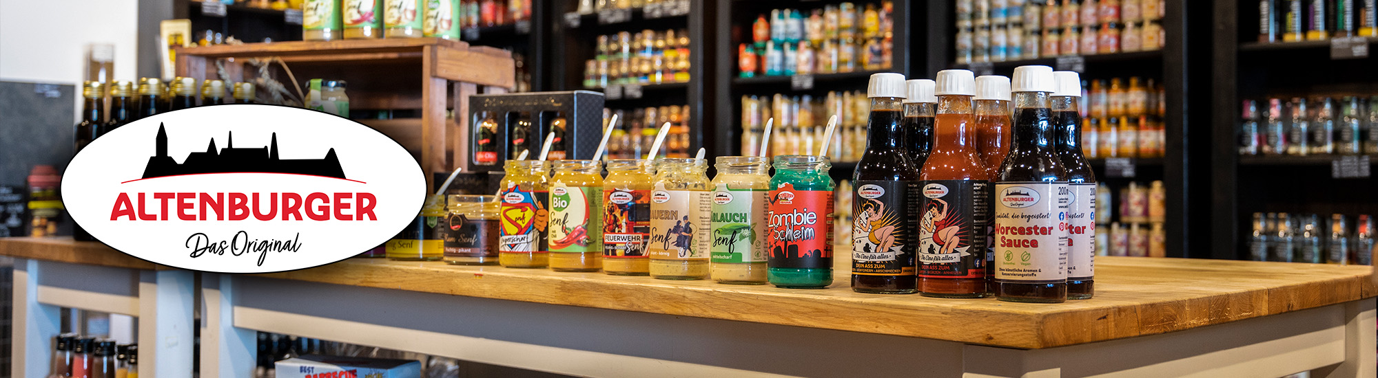 Deko verkostungstisch mit produkten altenburger senf