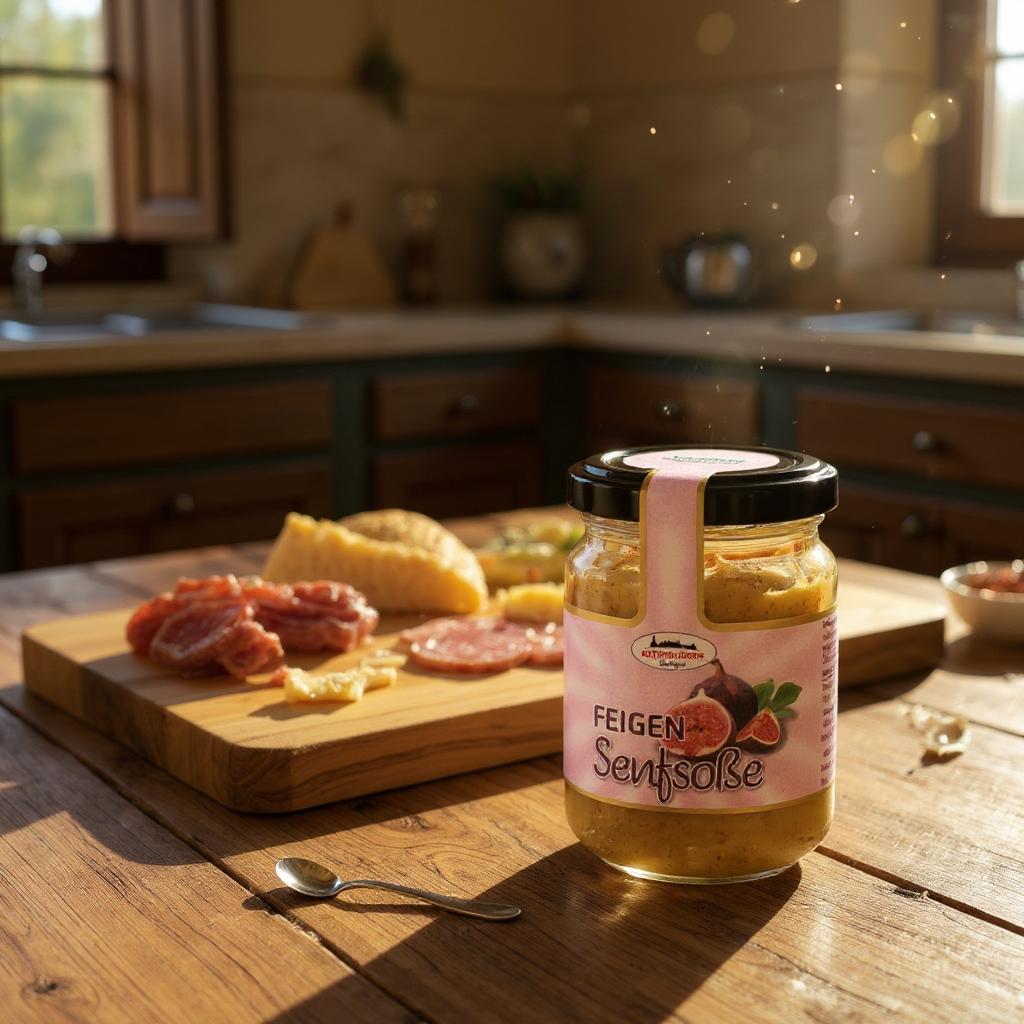 feigen senfsosse mit fleisch und käse