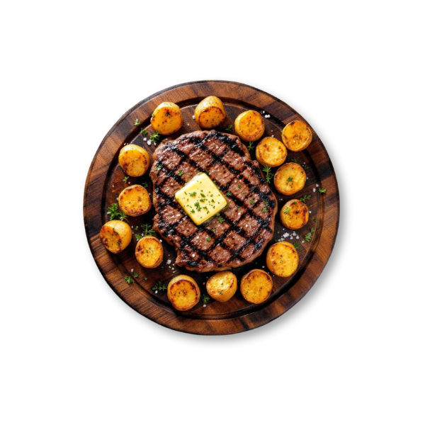 Steak, Kartoffeln vom Grill mit Butter
