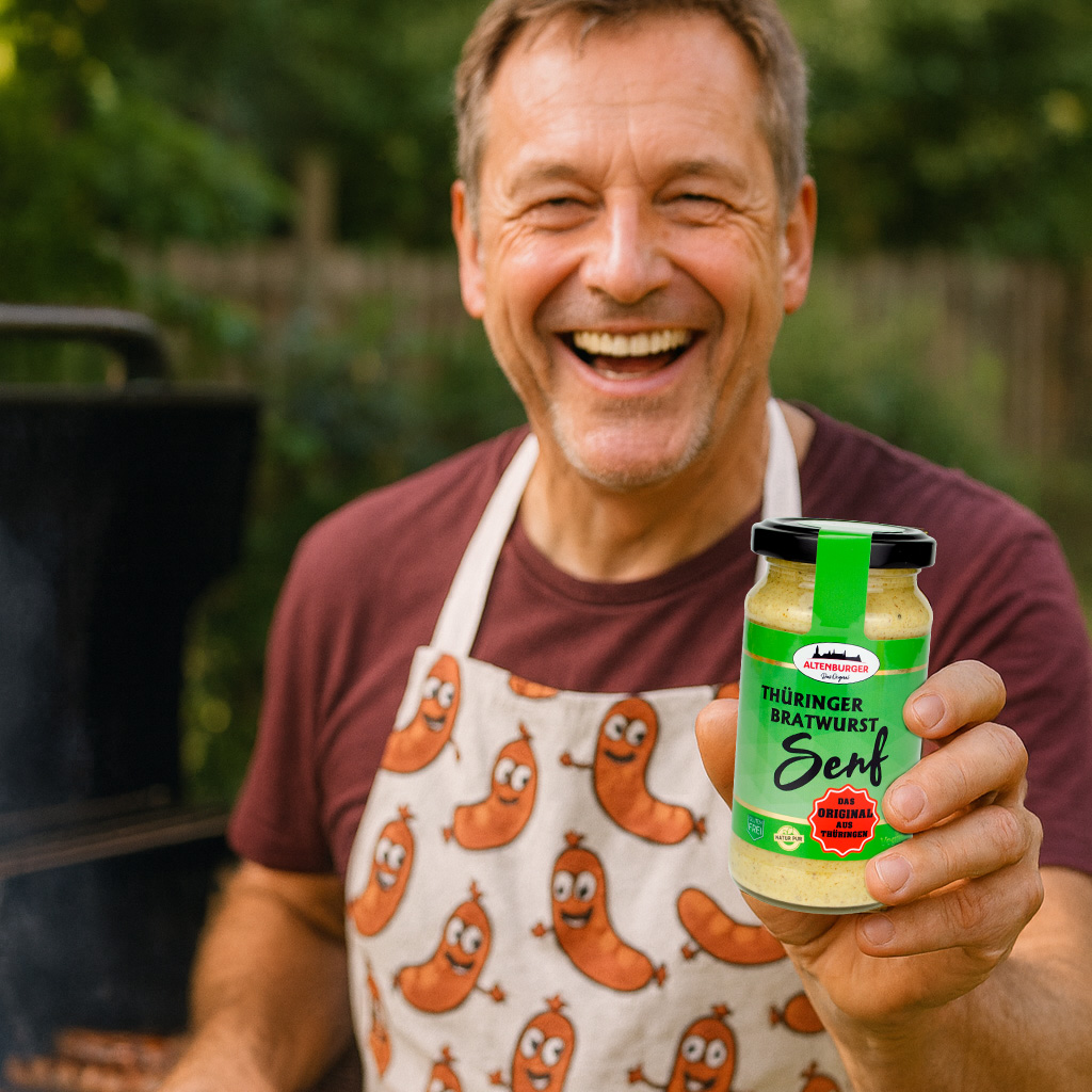 Deko Mann mit Thüringer Bratwurst Senf