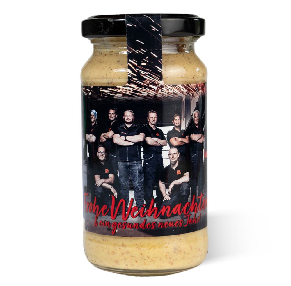 Deko private label senf mit eigenem etikett