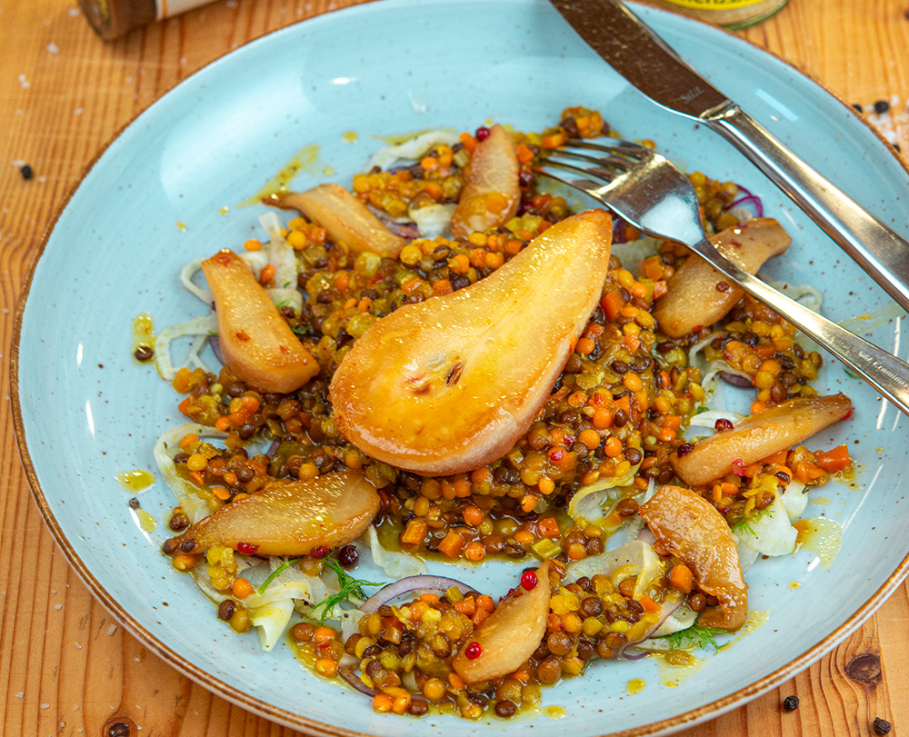 birne mit linse Linsen-Birnen-Salat mit Zitronendressing