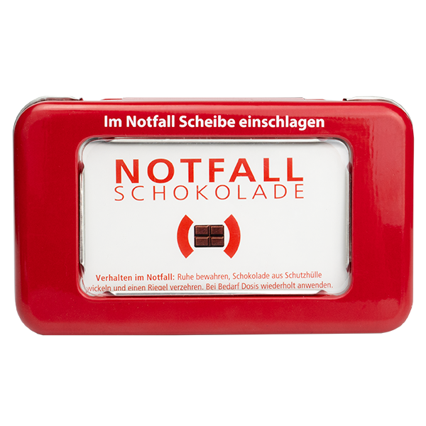 Notfall-Schokolade - im Notfall Scheibe einschlagen!
