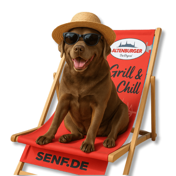 Deko: Hündin Tilda im Liegestuh