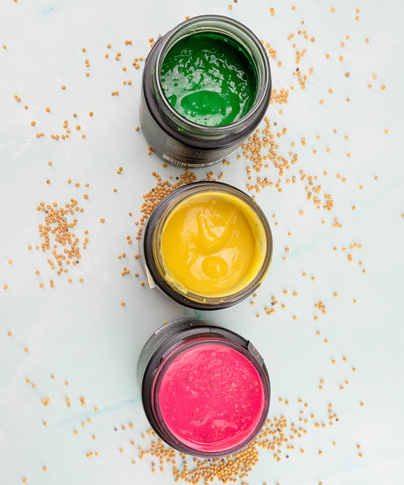 gruener, gelber und pinker senf wilde sorten gruener, gelber und pinker senf