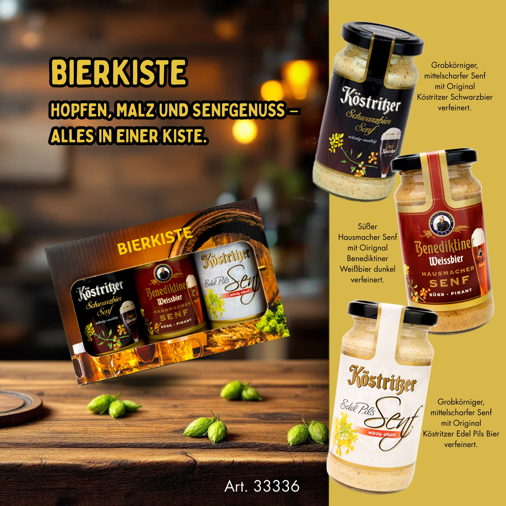 bierkiste mit drei biersenfen