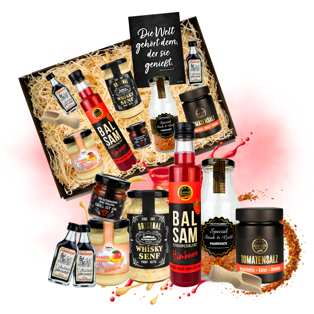Geschenkbox für Feinschmecker mit Senf & Feinkost